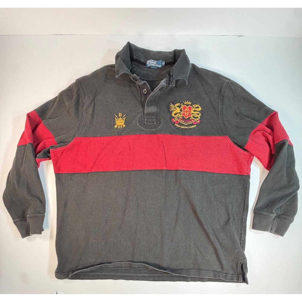 Polo Ralph Lauren Mens XL Black Red Crest Embroidered Long Sleeve Rugby Shirt